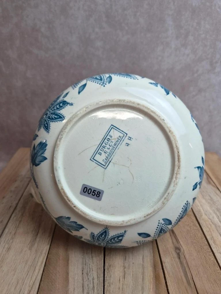 Pequeño jarrón jorobado Sarreguemines Burgos – loza antigua azul y blanco – photo 7